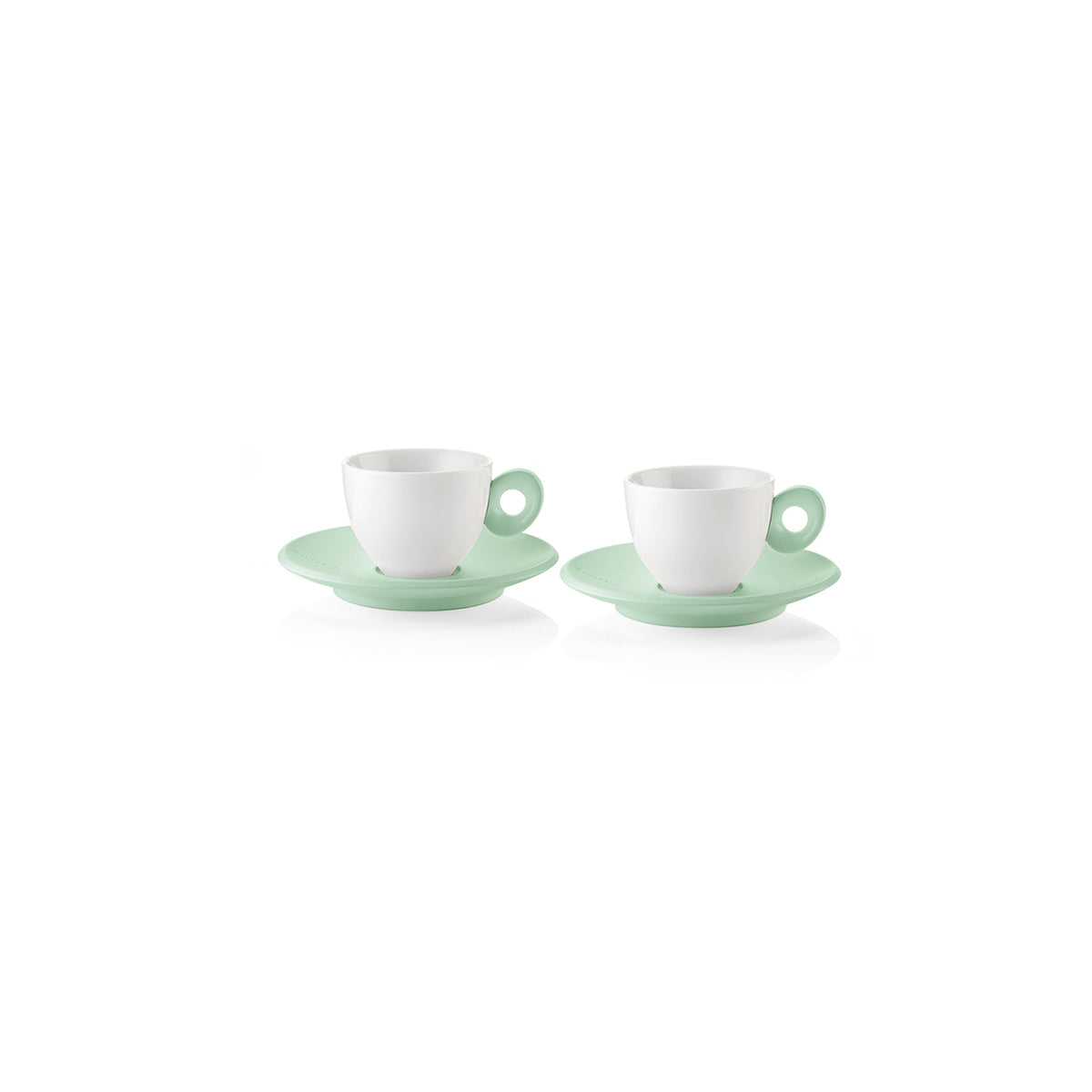 Guzzini set of 2 espresso cups with saucers mauve green