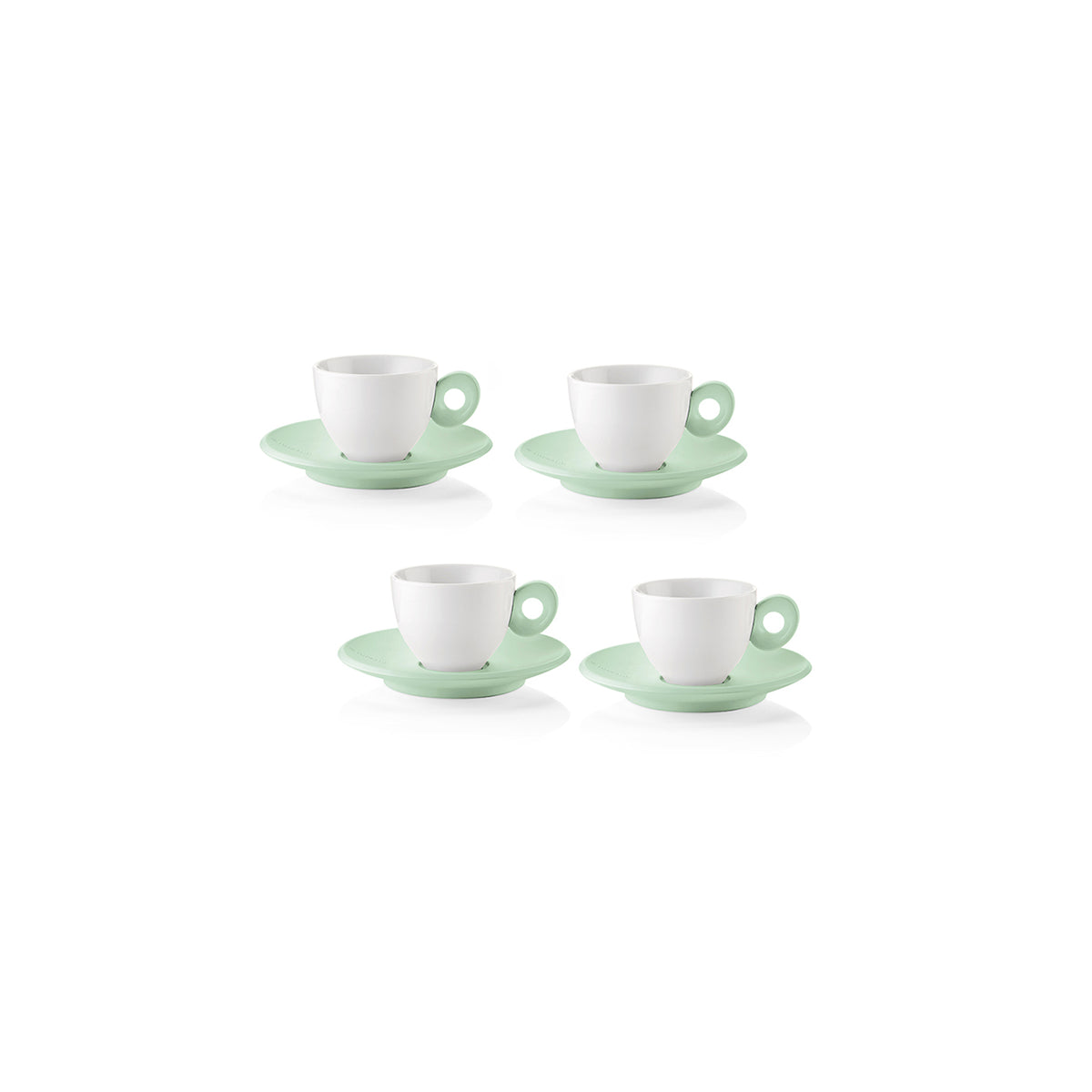 Guzzini set of 4 espresso cups with saucers mauve green