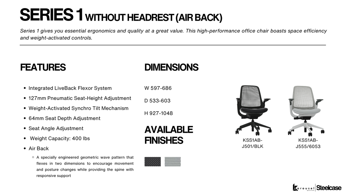 Steelcase SERIES1 without headrest Airback nickel/seagull KSS1AB-J555/6053