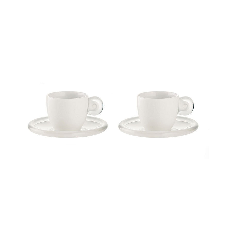 Guzzini Gocce 2pc espresso cups with saucers clear