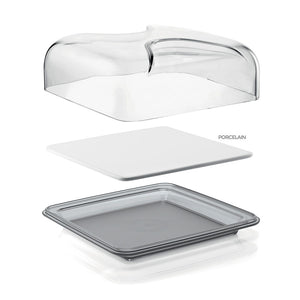 Guzzini Gocce square cheese tray with cover clear